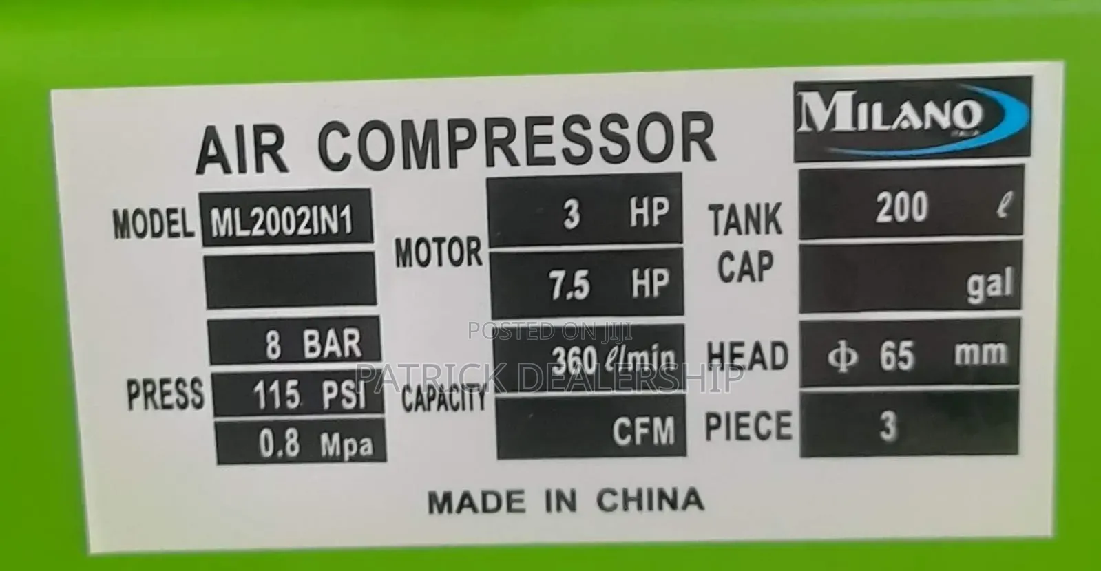 Milano Air Compressor 200l