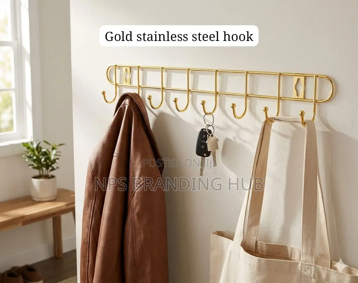 8 Hook Gold Stainless Steel Rail HBC