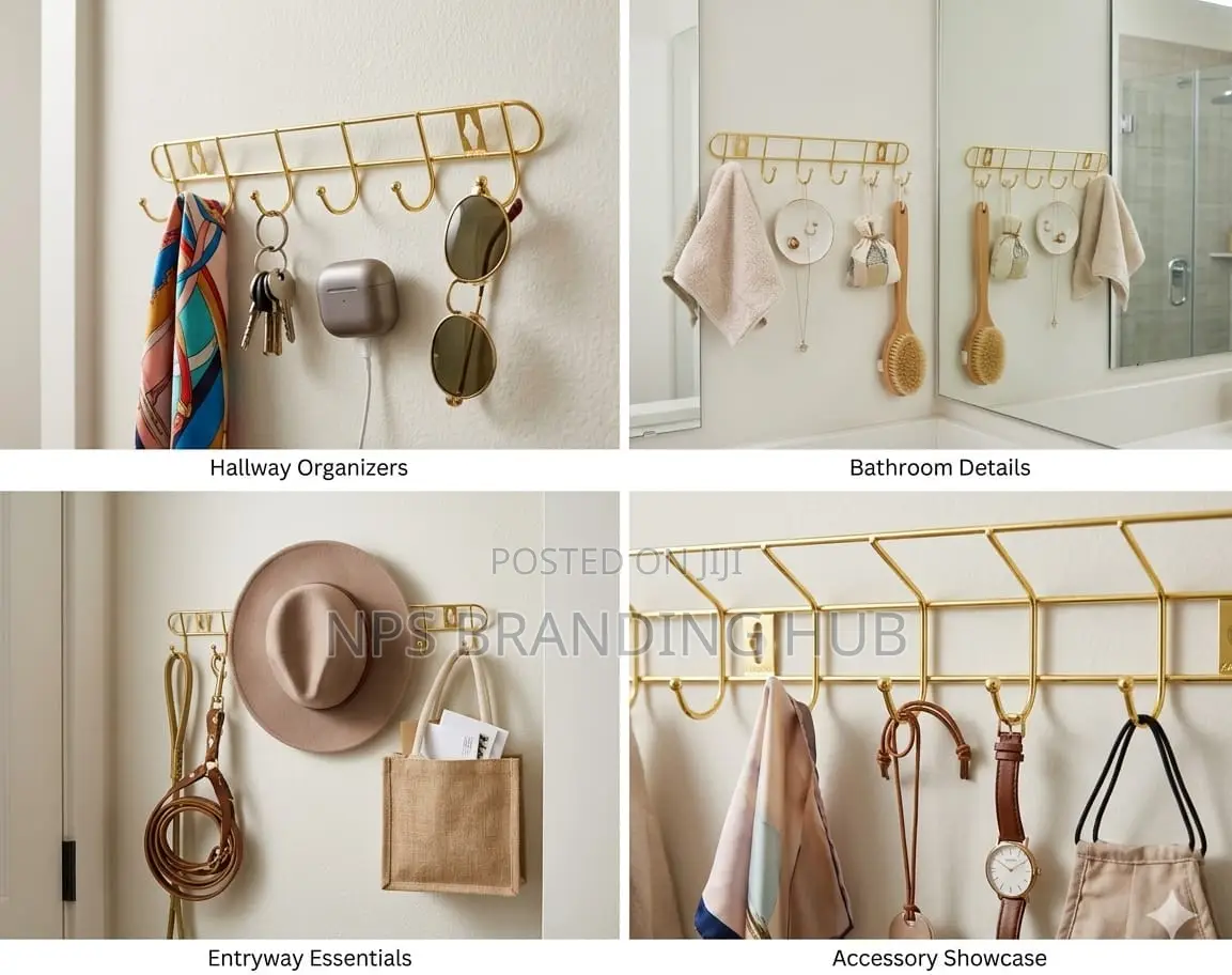 8 Hook Gold Stainless Steel Rail HBC