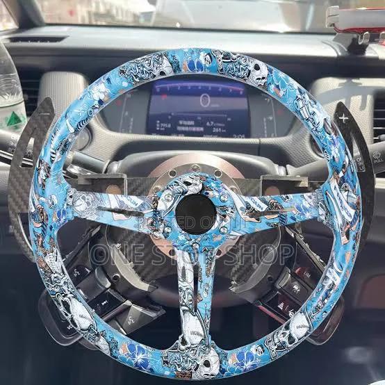 Sticker Bomb/Skull Themed Graphic Overlay Steering Wheel