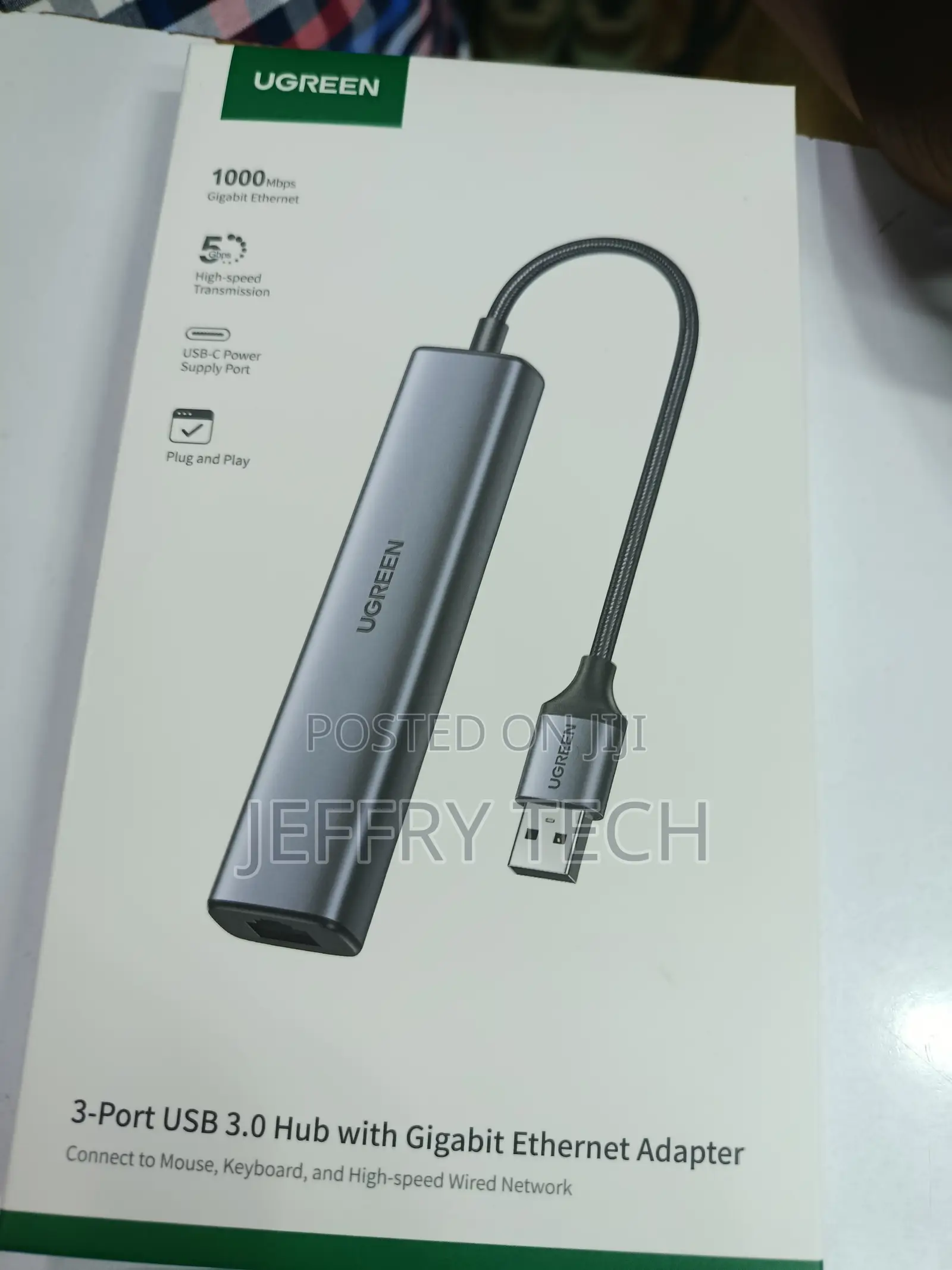 Ugreen Usb-C to Gigabit Ethernet Adapter With 3 Usb 3.0 Ports.