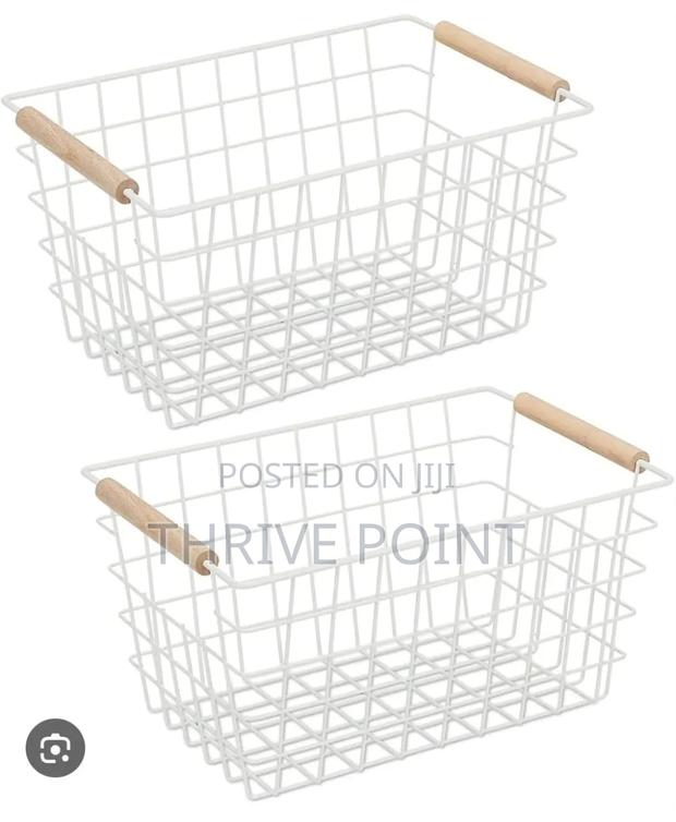 Multipurpose Classy Metallic Mesh Basket Wooden Handle - thumbnail 2