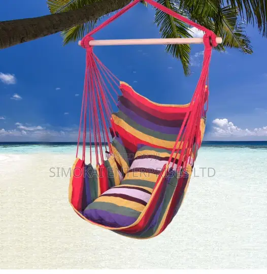 Hanging Rope Swing / Hammock Chair With 2 Cushions Wooden Stick