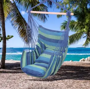 Hanging Rope Swing / Hammock Chair With 2 Cushions Wooden Stick