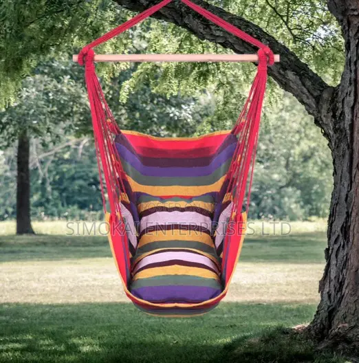 Hanging Rope Swing / Hammock Chair With 2 Cushions Wooden Stick
