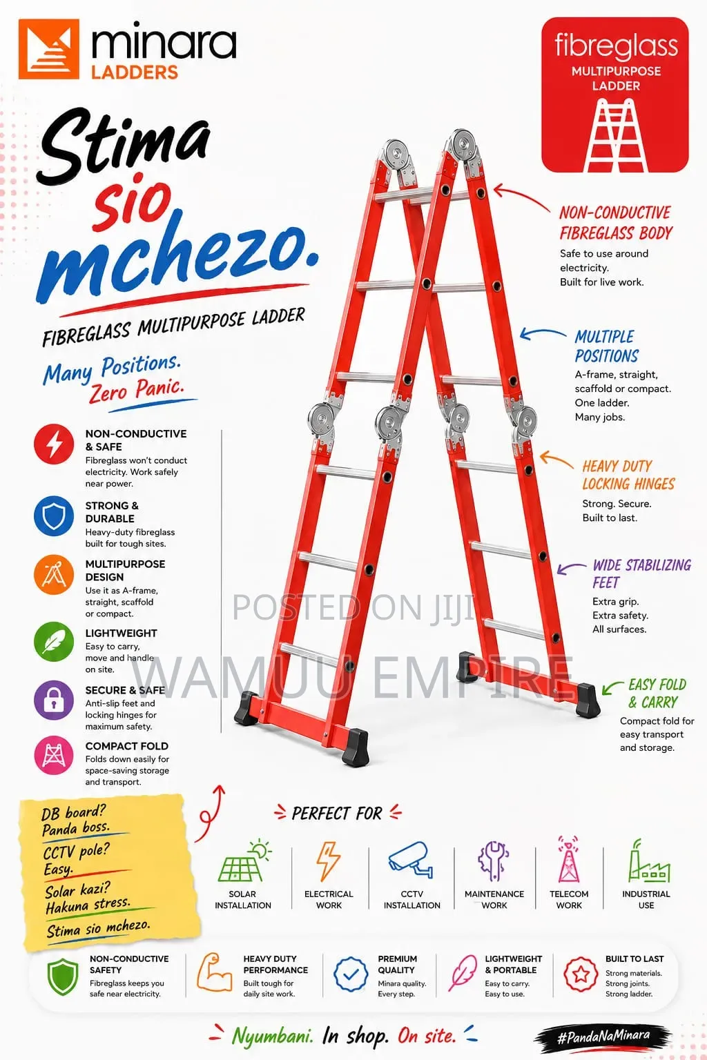 4x3/12ft/3.7m Multipurpose Fiberglass Ladder