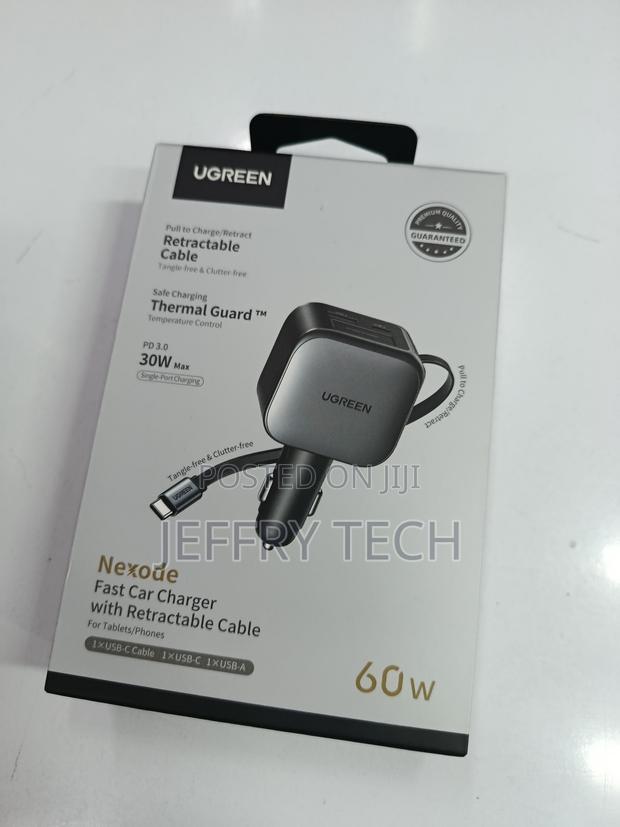 Ugreen Retractable Car Charger 60w With Built-in 30w Usb C Cable 70cm,