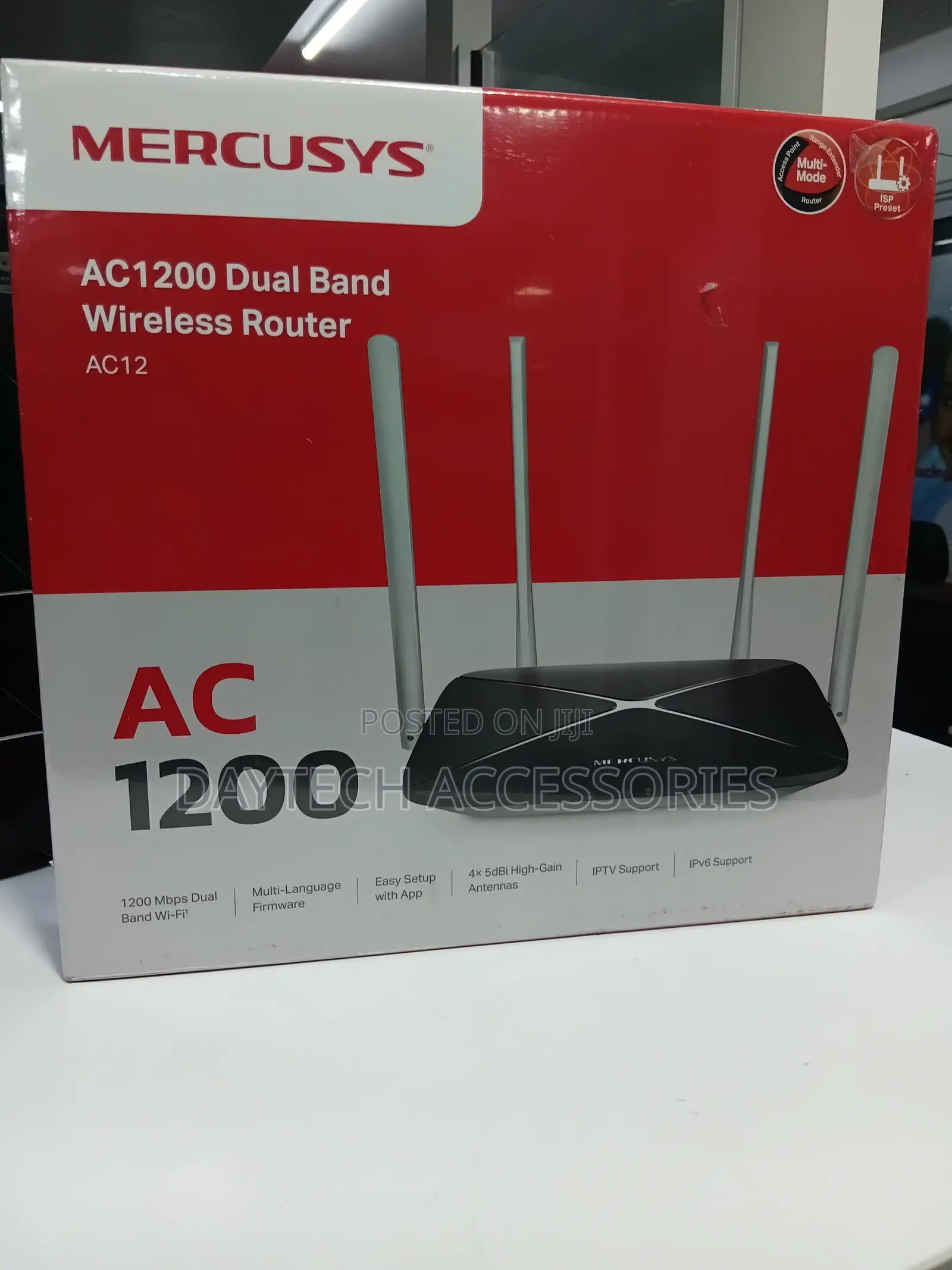 This Is a Mercusys Ac12 Ac1200 Dual Band Wireless Router in Black.