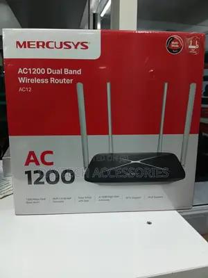 This Is a Mercusys Ac12 Ac1200 Dual Band Wireless Router in Black.