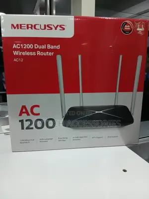 This Is a Mercusys Ac12 Ac1200 Dual Band Wireless Router in Black.