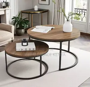 Round Table: 2 Tier Wooden Nesting Coffee Table Set
