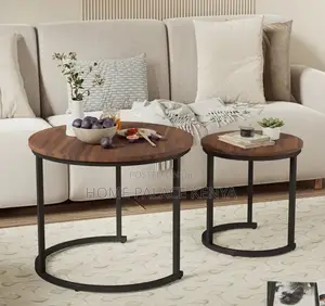 Round Table: 2 Tier Wooden Nesting Coffee Table Set