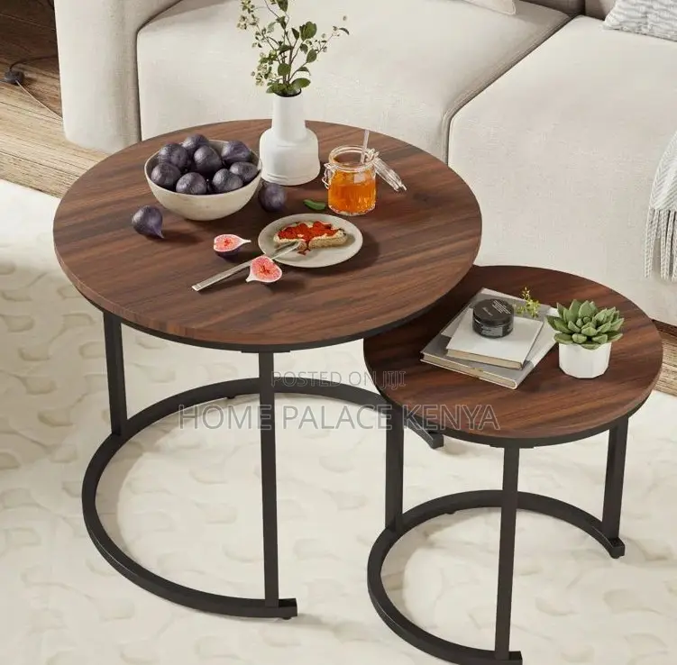 Round Table: 2 Tier Wooden Nesting Coffee Table Set