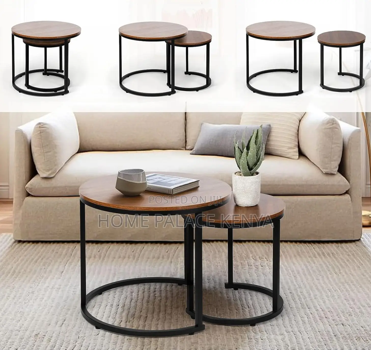Round Table: 2 Tier Wooden Nesting Coffee Table Set