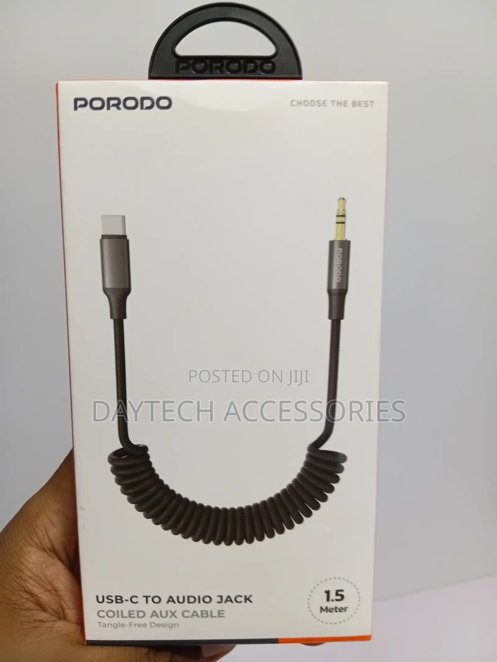 Porodo Coiled Aux Cable With Tangle-Free Design - Black