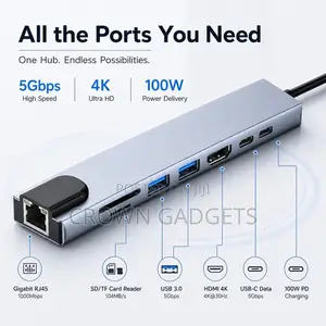 8-in-1 Usb-C Hub Type-C to Hdmi Usb 3.0 Rj45 Adapter