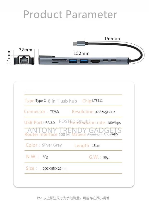 8-in-1 Usb-C Hub Multiport Adapter Hdmi Ethernet Dock - thumbnail 4