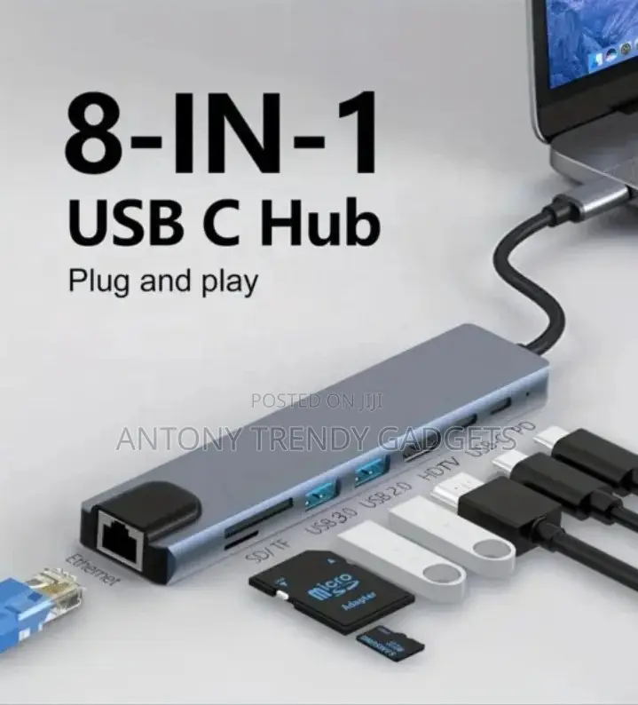 8-in-1 Usb-C Adapter Hub Hdmi Lan Usb Expansion