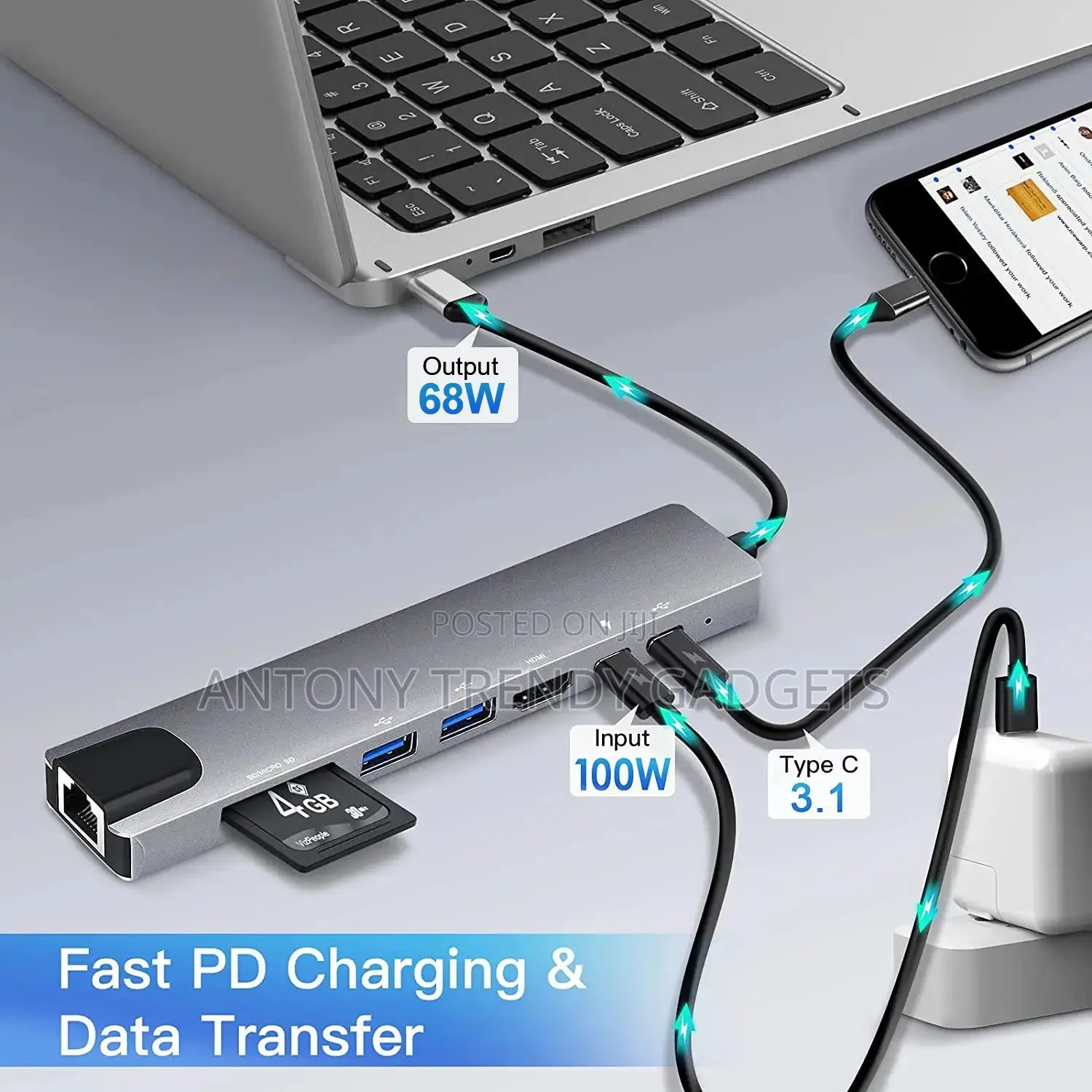 8-in-1 Usb-C Adapter Hub Hdmi Lan Usb Expansion