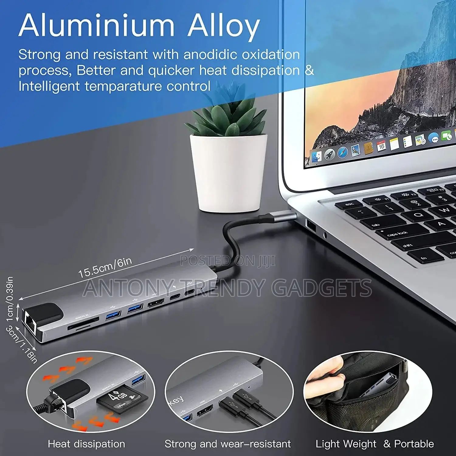 Portable Usb-C Hub With Ethernet Hdmi Usb 3.0 Ports
