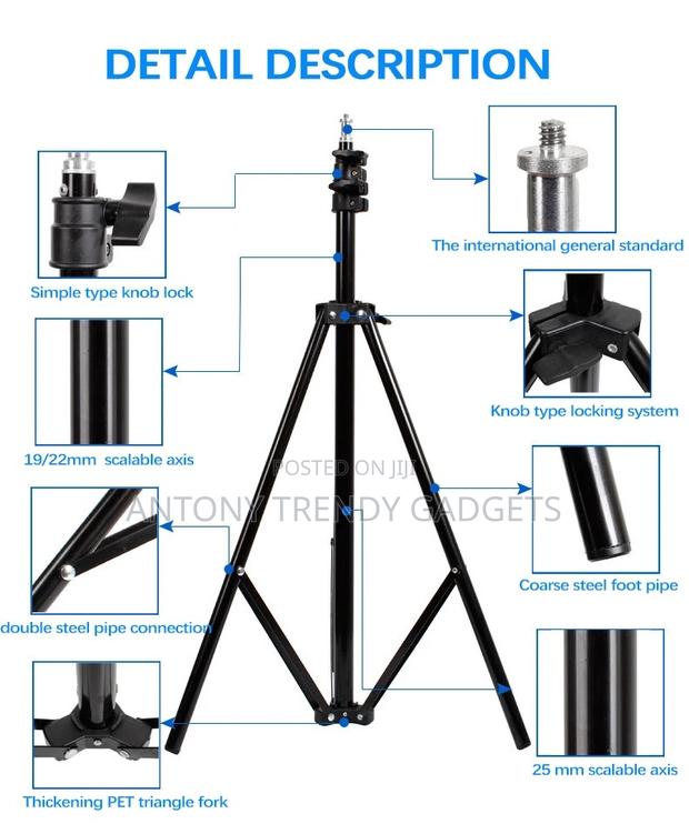 2.1m Aluminum Light Stand Tripod Adjustable With Clip - thumbnail 3