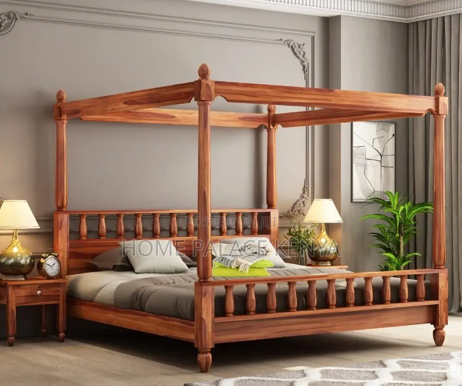 Poster Bed; Solid Wood King Size Poster Bed Frame