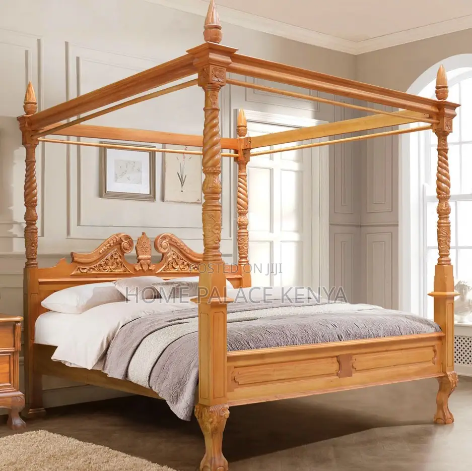 Poster Bed; Solid Wood King Size Poster Bed Frame
