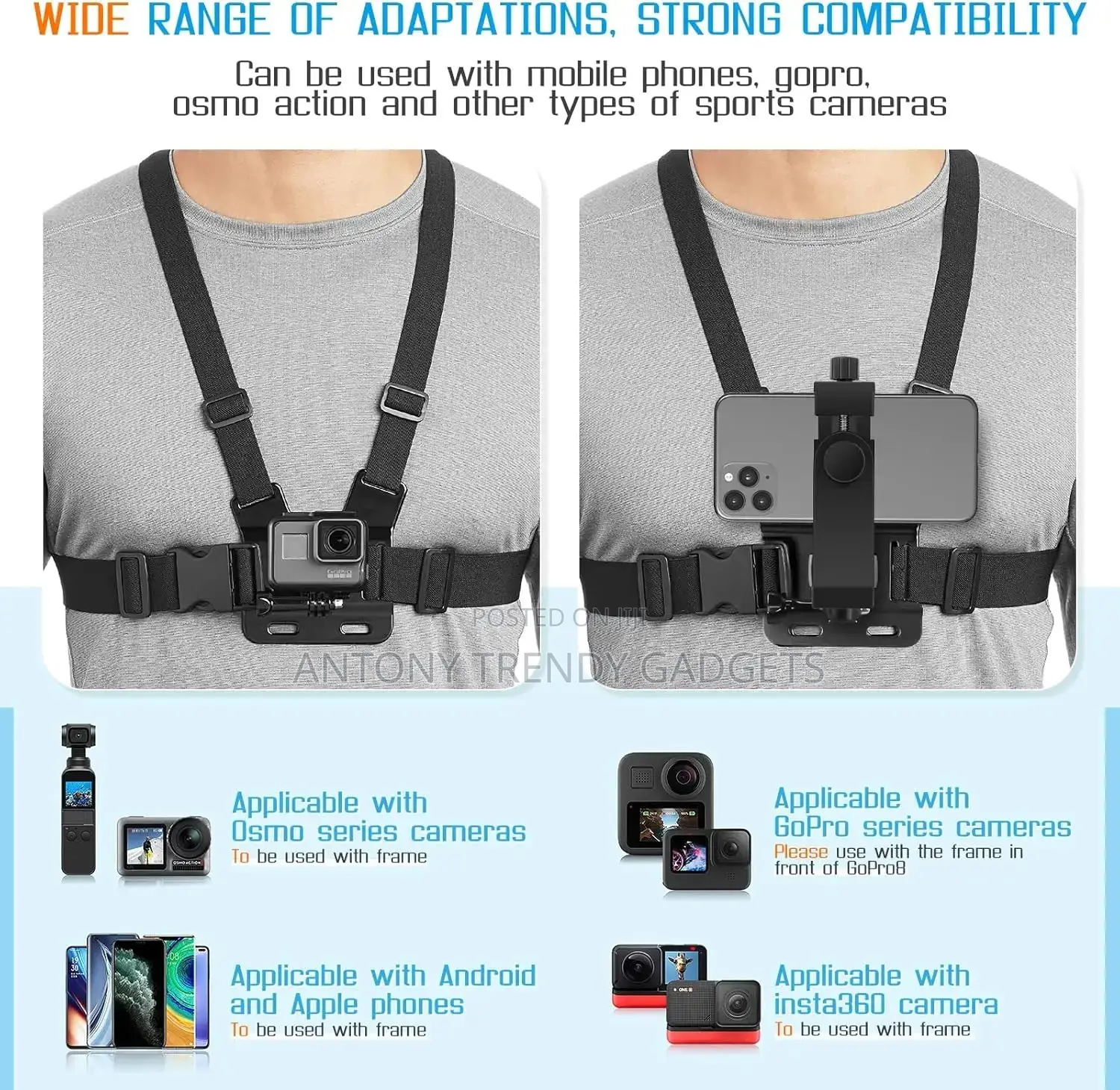 Universal Smartphone Chest Strap for Action Video Capture