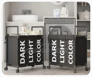 60x33x76cm Partition Dirty Clothes Laundry Basket Trolley Rack