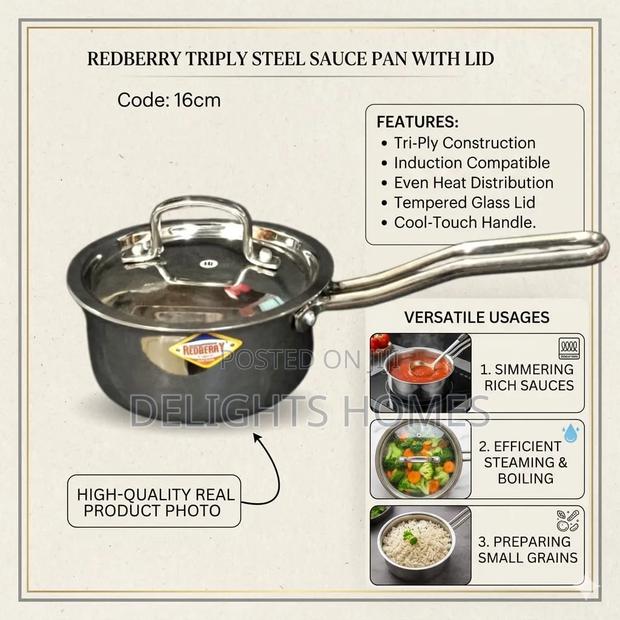 Redberry Triply Steel Sauce Pan With Lid_b - main view