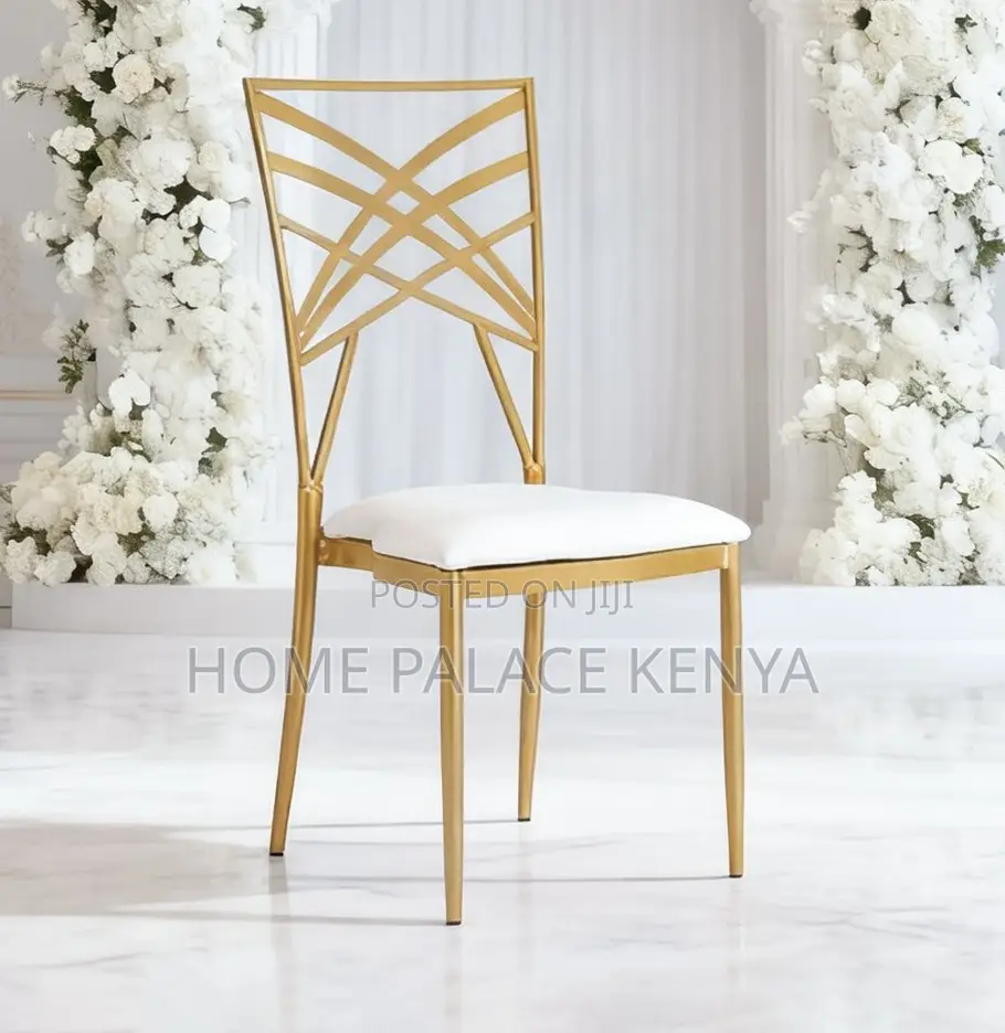 Banquet Chair: Gold Metal Cross Back Chiavari Wedding Chair