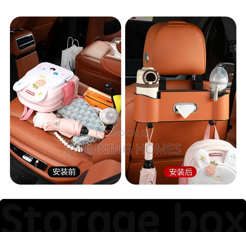 Car Back Seat Organizer With Cup Slots and Tissues Box