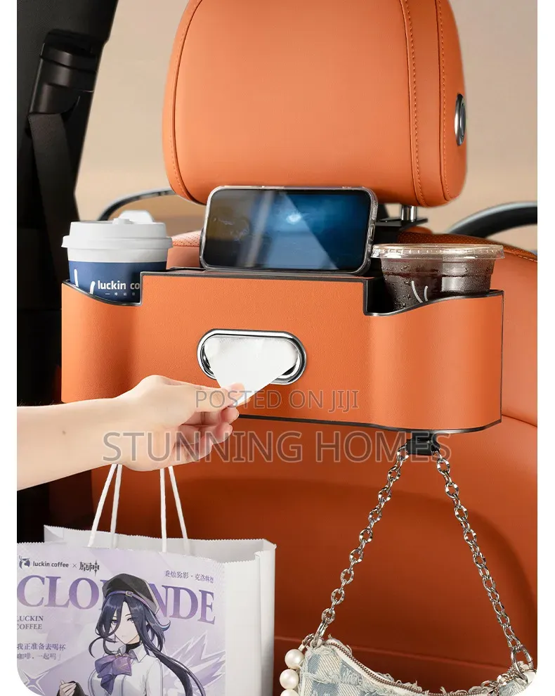 Car Back Seat Organizer With Cup Slots and Tissues Box