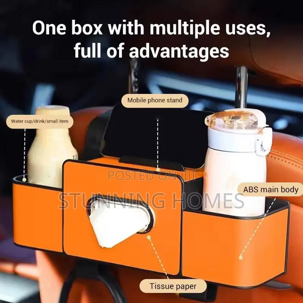 Car Back Seat Organizer With Cup Slots and Tissues Box