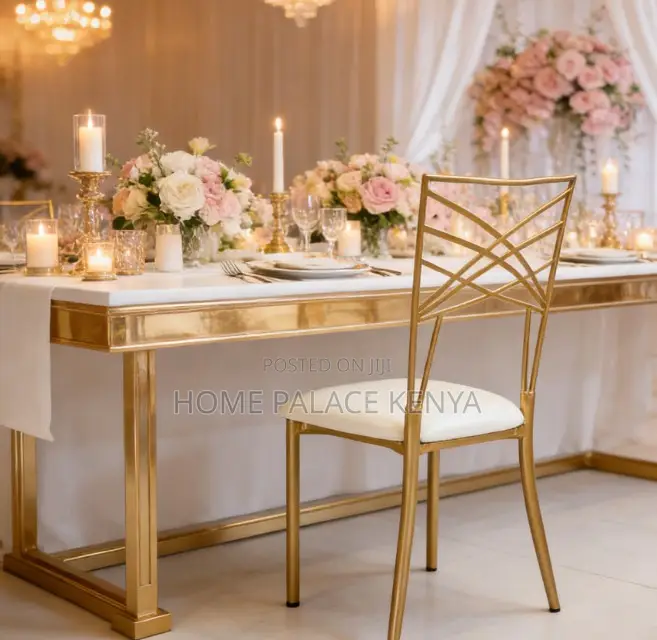 Banquet Chair: Gold Metal Cross Back Chiavari Wedding Chair