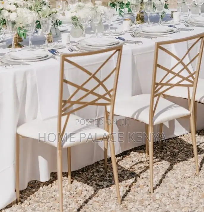Banquet Chair: Gold Metal Cross Back Chiavari Wedding Chair