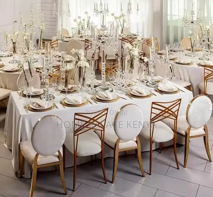Banquet Chair: Gold Metal Cross Back Chiavari Wedding Chair