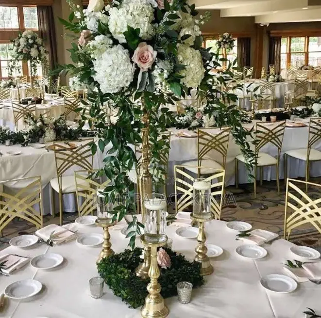 Banquet Chair: Gold Metal Cross Back Chiavari Wedding Chair