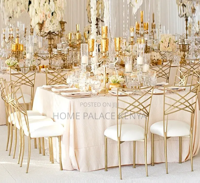 Banquet Chair: Gold Metal Cross Back Chiavari Wedding Chair