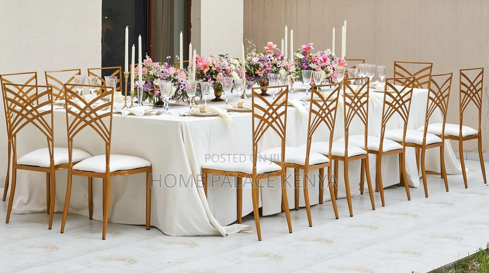 Banquet Chair: Gold Metal Cross Back Chiavari Wedding Chair