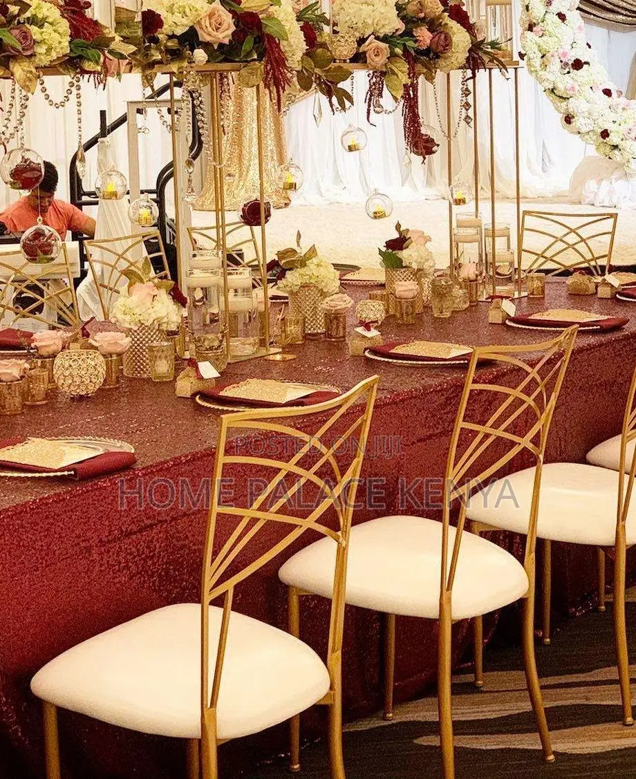 Banquet Chair: Gold Metal Cross Back Chiavari Wedding Chair