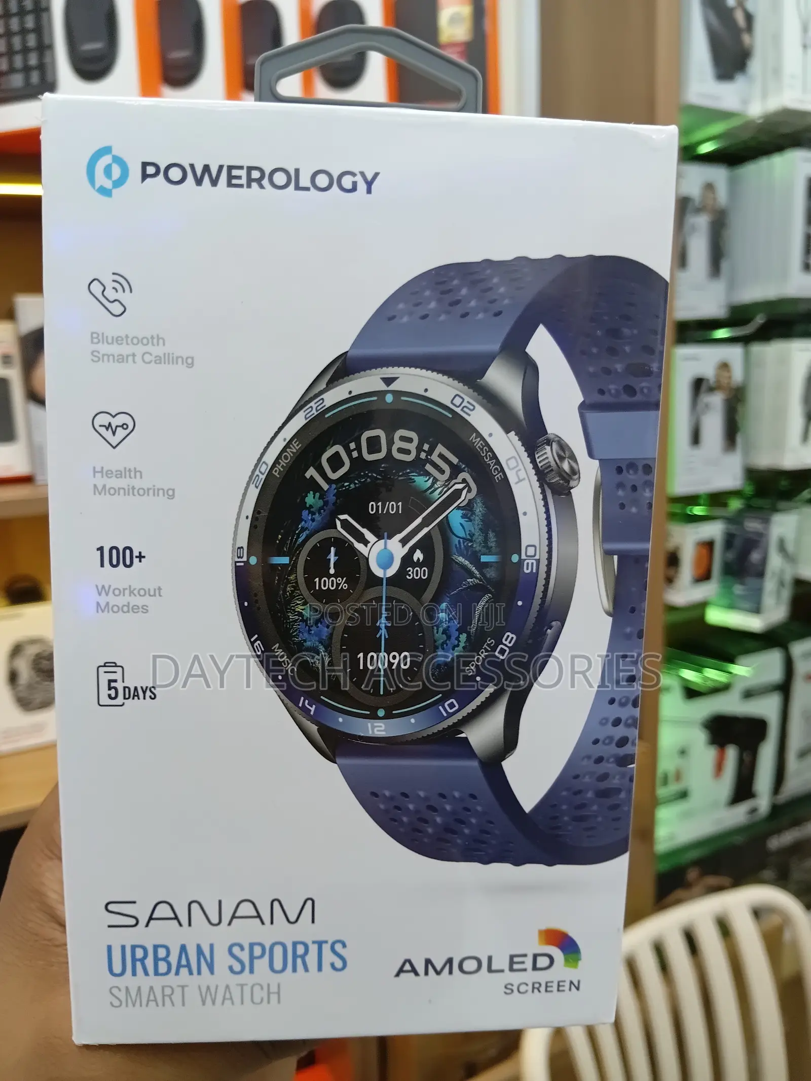 This Is a Powerology Sanam Urban Sports Smart Watch in Blue.