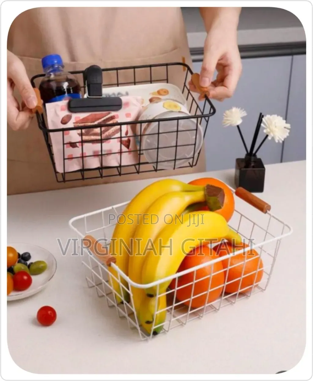 Multipurpose Classy Metallic Mesh Basket Wooden Handle*