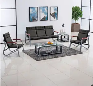Office Sofa : Black 5-Seater Office Reception 5-Seater Sofa