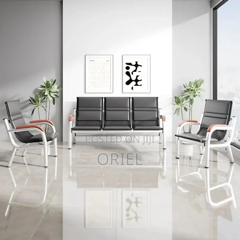 Office Sofa : Black 5-Seater Office Reception 5-Seater Sofa