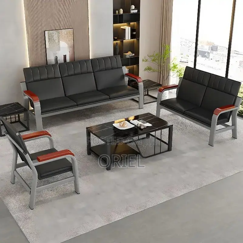 Office Sofa : Black 5-Seater Office Reception 5-Seater Sofa