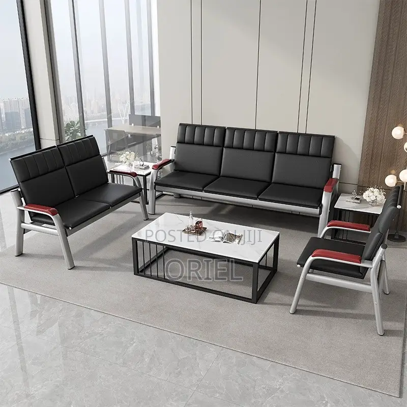 Office Sofa : Black 5-Seater Office Reception 5-Seater Sofa