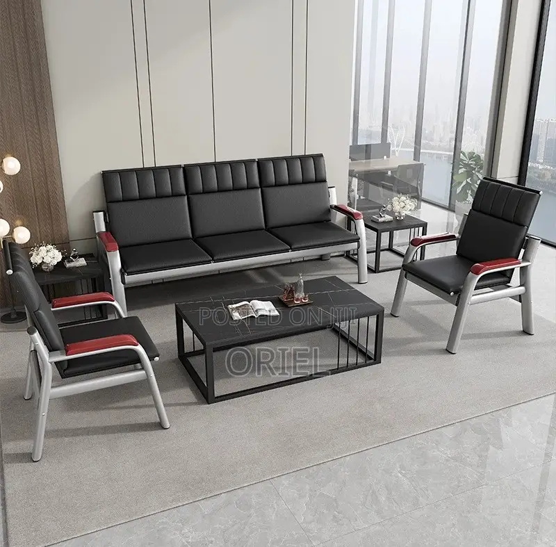 Office Sofa : Black 5-Seater Office Reception 5-Seater Sofa