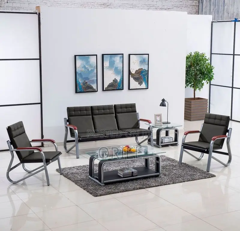 Office Sofa : Black 5-Seater Office Reception 5-Seater Sofa