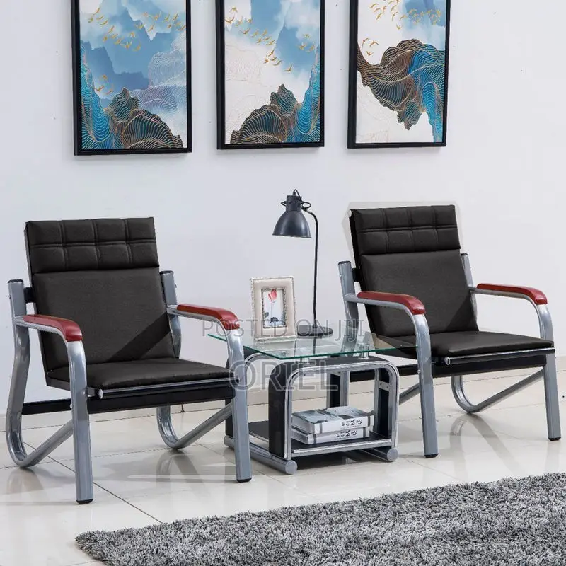Office Sofa : Black 5-Seater Office Reception 5-Seater Sofa